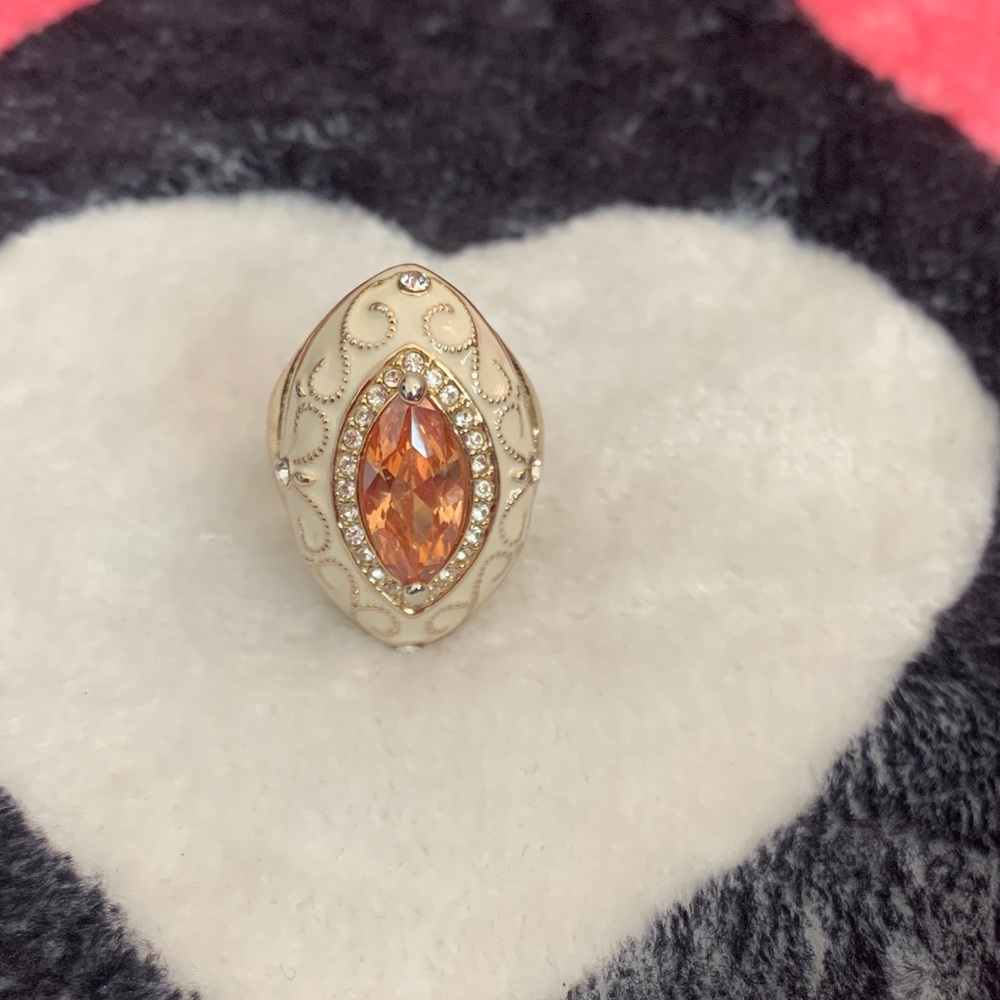 Elegant Cream and Orange Crystal Statement Ring